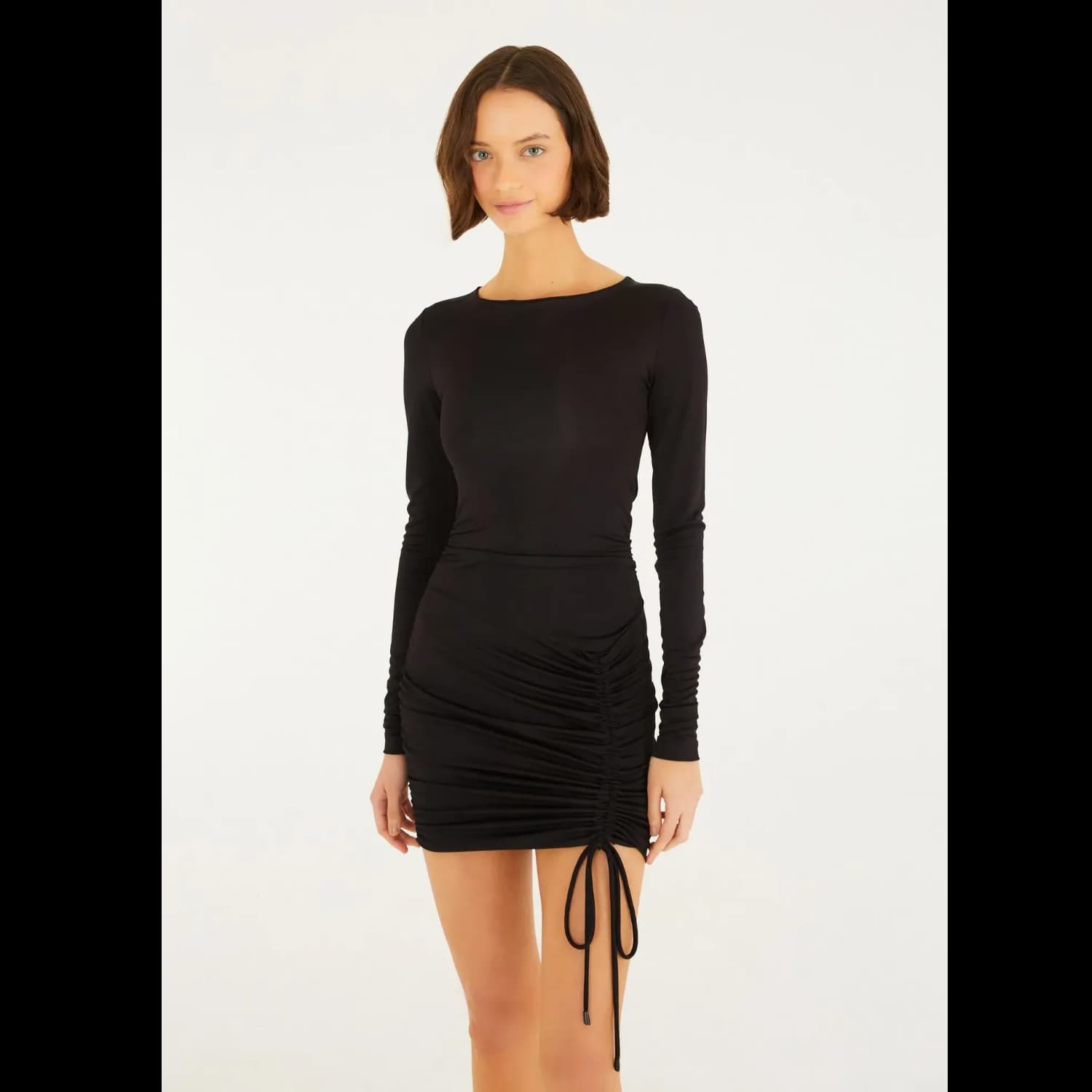 Vestido Curto Manga Longa Drapeado Farm