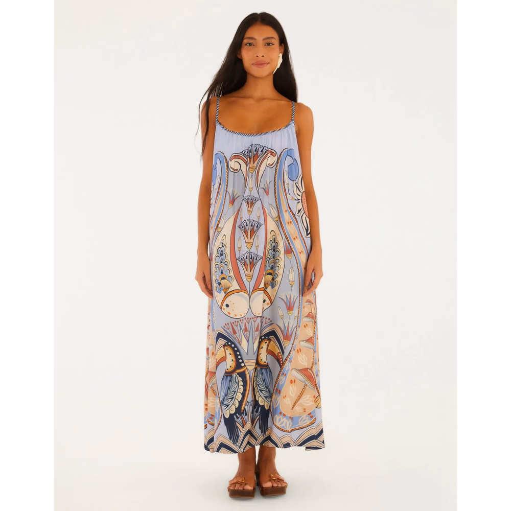 Vestido Longo Alcinhas Estampado Lenço Riviera Farm