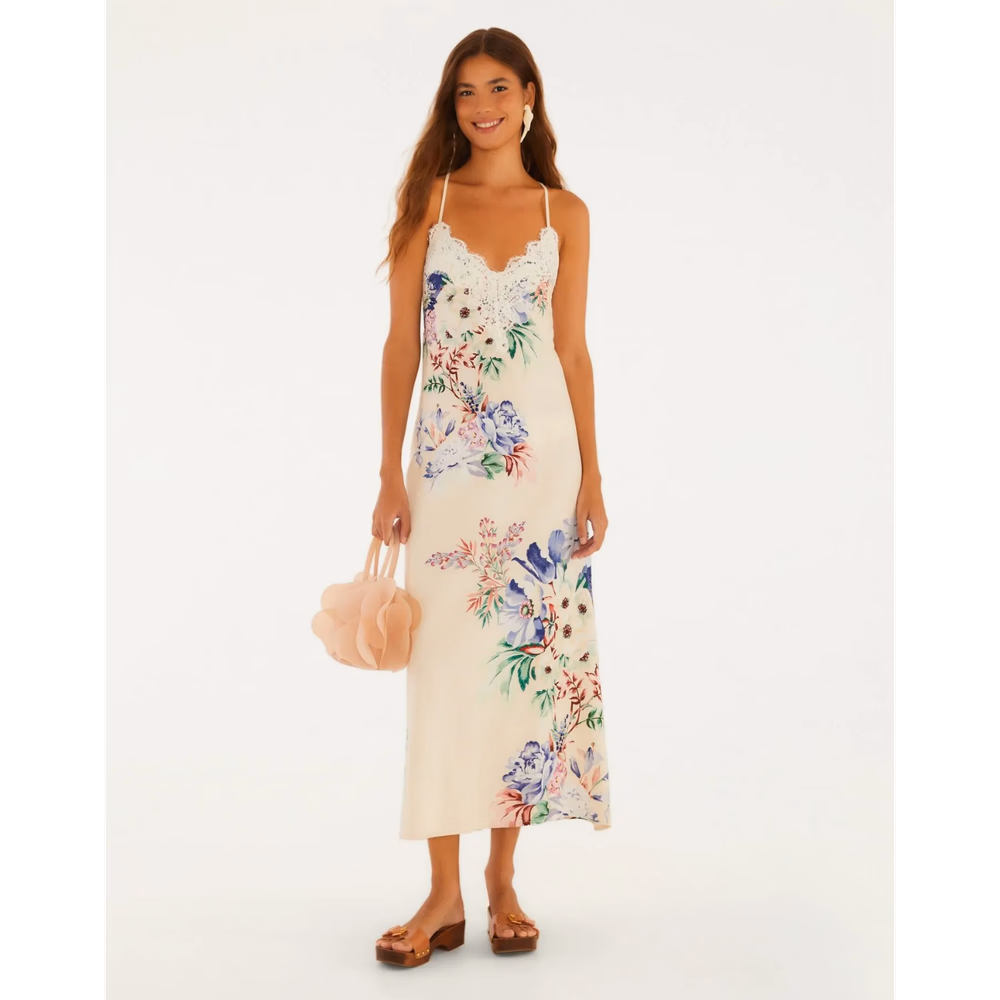 Vestido Longo Alças Estampado Floral Luma Farm