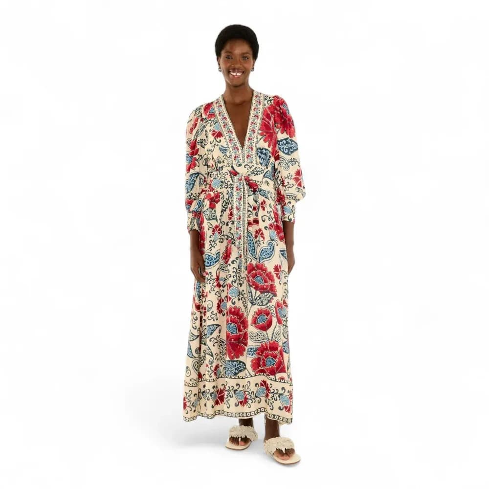 VESTIDO FRANCISCA LONGO MANGA BEGE FARM