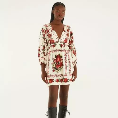 VESTIDO CURTO ROSALIA BEGE FARM